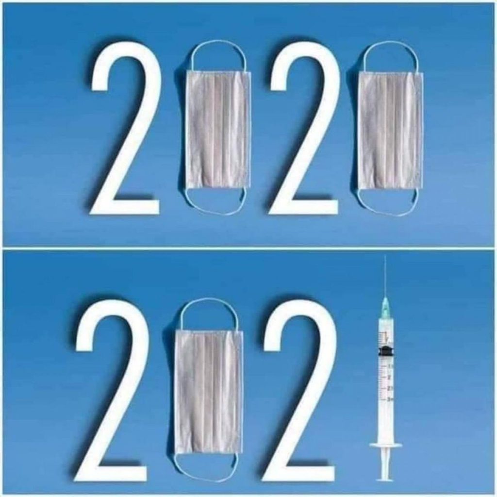 Difference between year 2020 and 2021. Mask vs Vaccine fighting COVID19